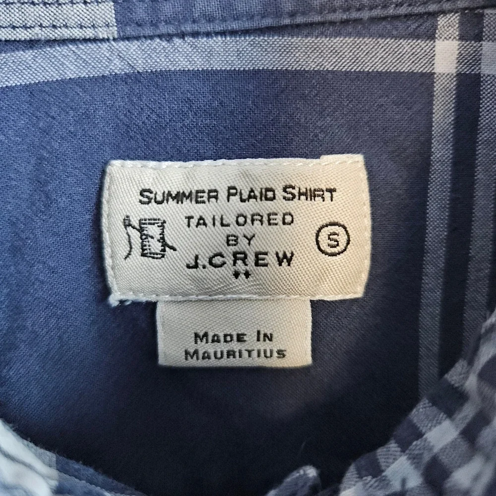J Crew Summer Plaid Shirt Men's Size S Button Down Cotton Blue White Casual HOLE